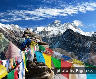 View Of Everest From Gokyo Ri With Prayer Flags - 